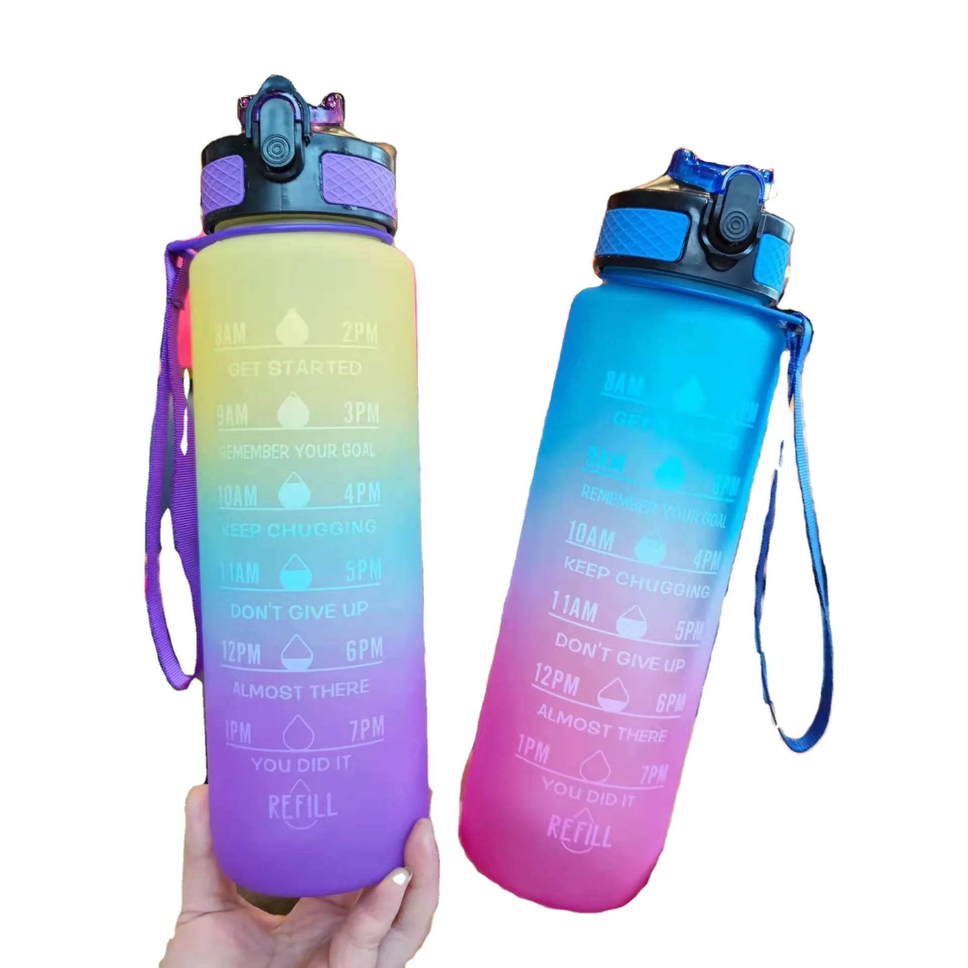 

New Gradient Color Sports Bottle Outdoor Sports Bottle Bounce Cover drink bottles plastic Cup 32 oz Frosted Plastic Water Cup, Customized color acceptable