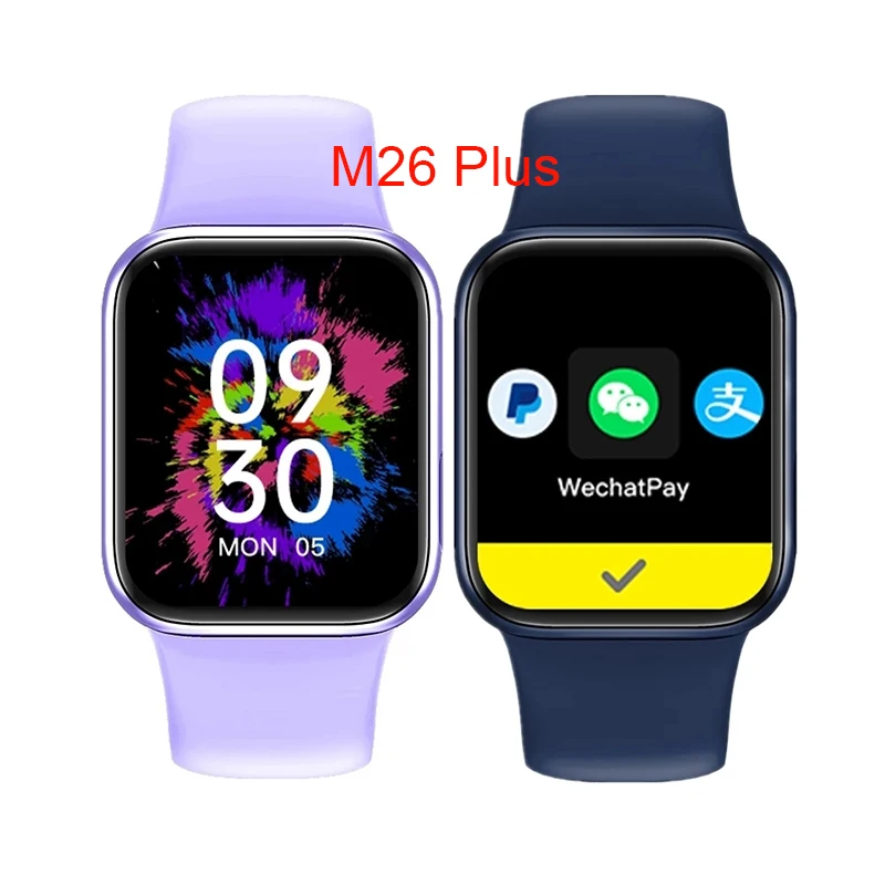 

M26 Plus smart watch sports ip68 44MM 1.77 Inch Heart Rate Monitor Wireless Charger Smartwatch Waterproof Music Smartwatch, White, black, pink, blue, red,gold,purple