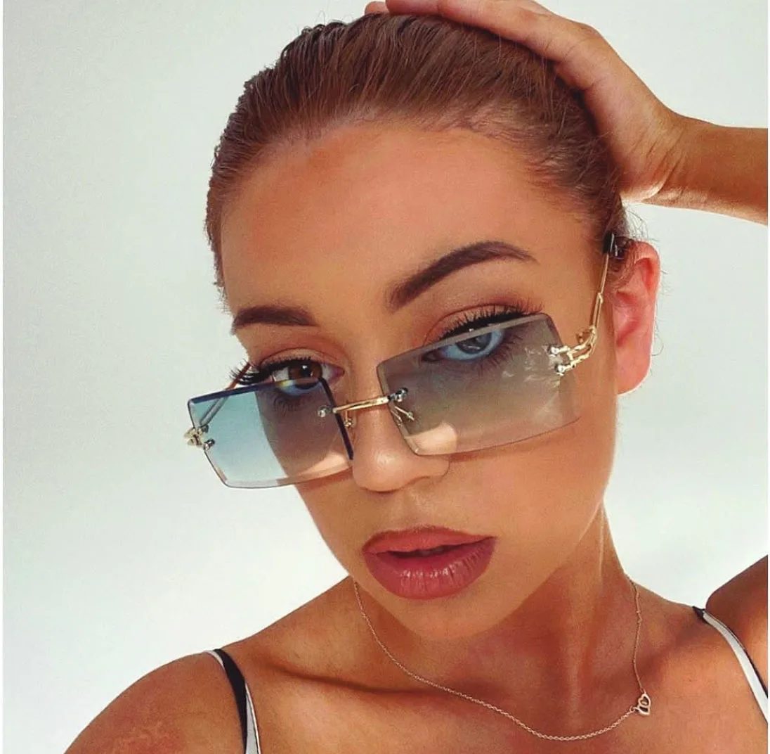 

Luxury Custom Logo Rectangular Vintage Small Rimless Rectangle Shades Sunglasses womens, More colors please contact us