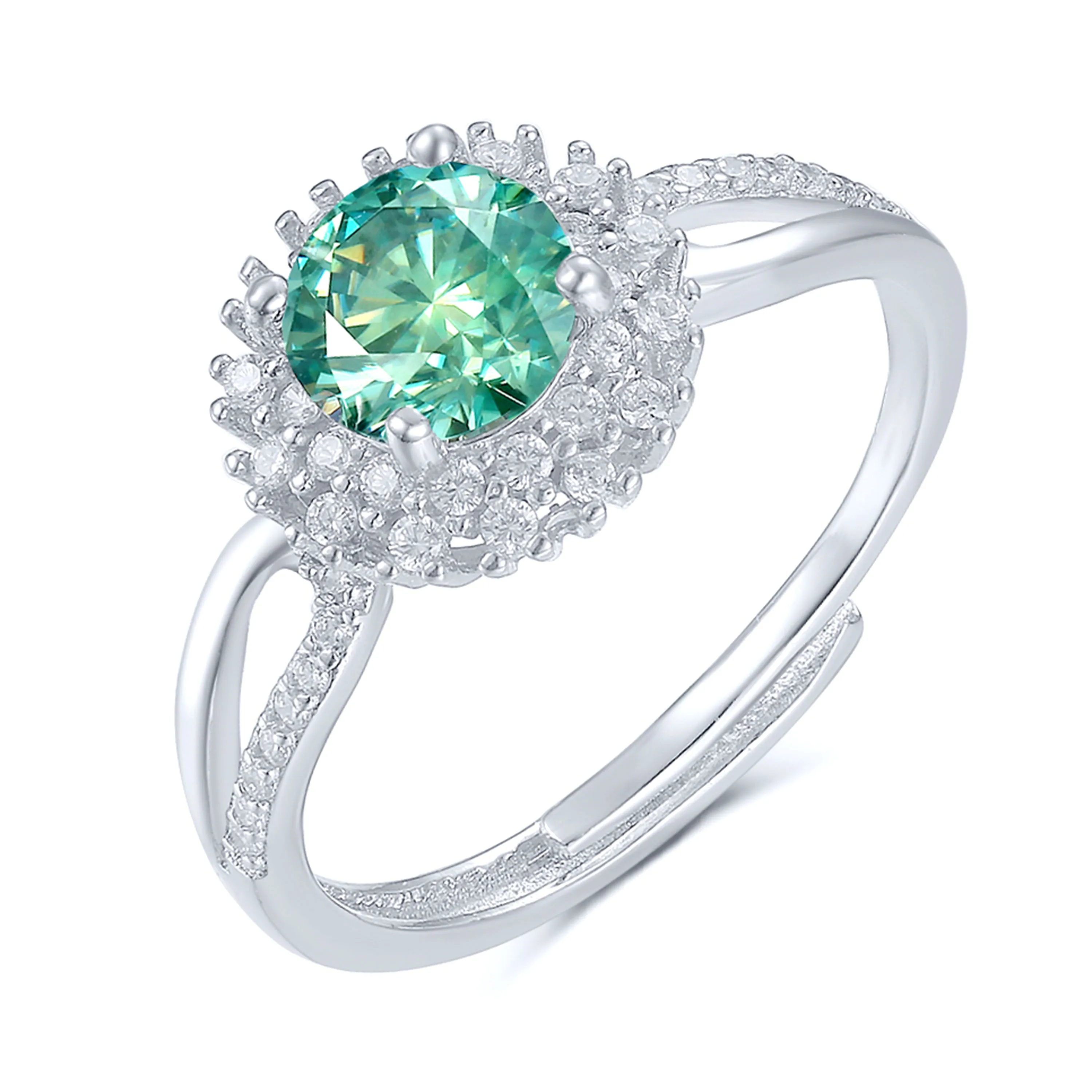 

Beautiful Hot Selling Womens Charm Jewelry 925 Sterling Silver Natural Moissanite brilliant Ring/natural green Moissanite