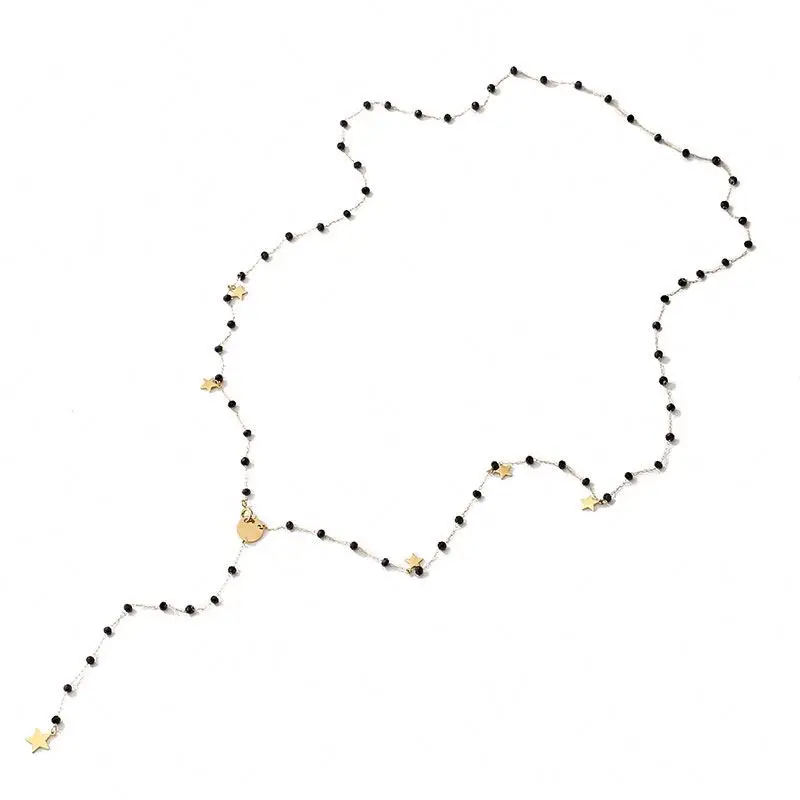 

Unique Design Light Chain Gold Plated Polished Stainless Steel Beaded Long Chain Necklace, Gold color