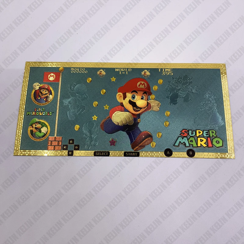 

Custom design Japanese Classic Anime game Super Mario bros Luigi Gold Banknotes movie Golden tickets cards For Christmas Gift