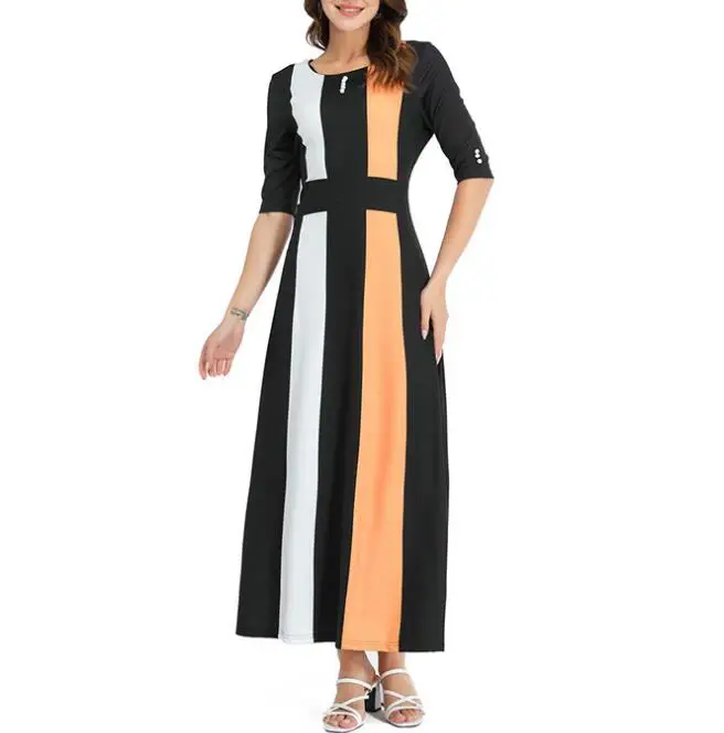 

spring vintage charming girls'dresses patchwork slim maxi dress ladies summer elegant women dresses