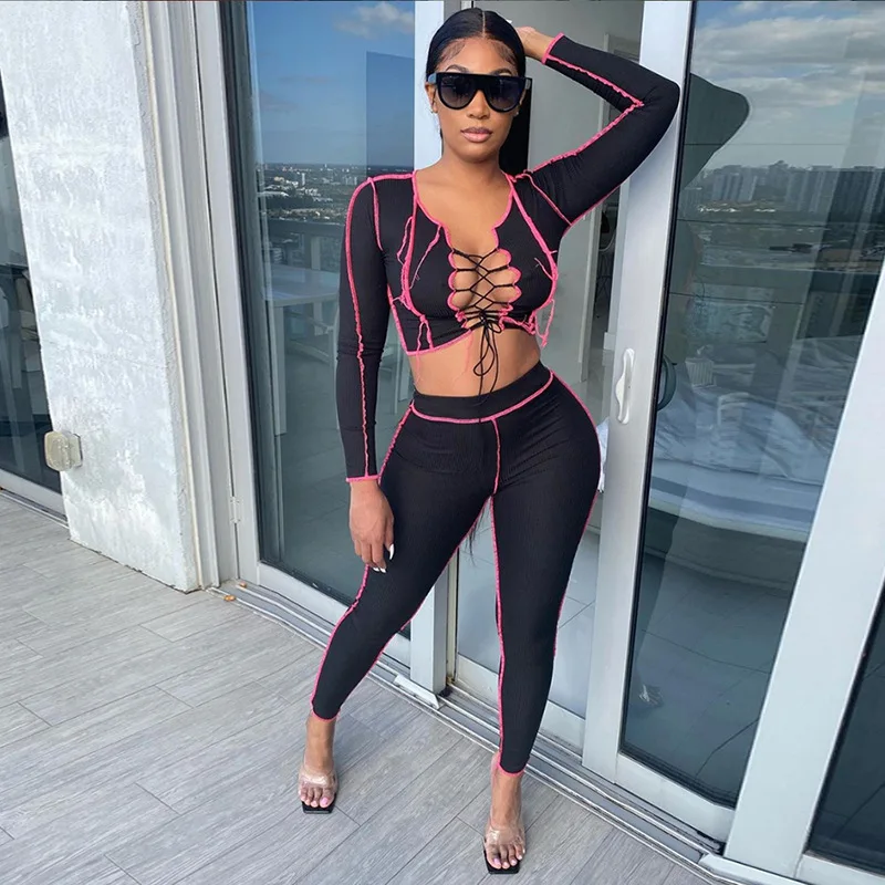 

MD-2022022821 Sexy Crop Tops Two Piece Pant Sets Outfits Girls' Clothing Summer Clothing For Women 2 Piece Trousers Pants Sets