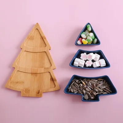 

Creative fruit plate Christmas tree family dry fruit box dessert ceramic plate, Colorful