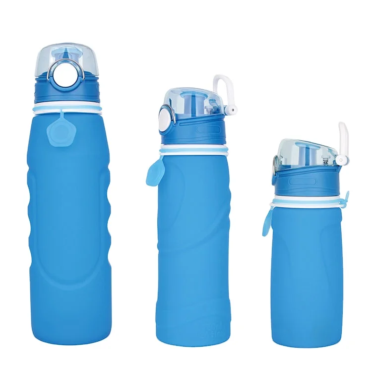 

Hot sale new design travel sports drink foldable silicone collapsible foldable drinking water bottle, Sky blue, orange, orchid green, charcoal gray or as your request