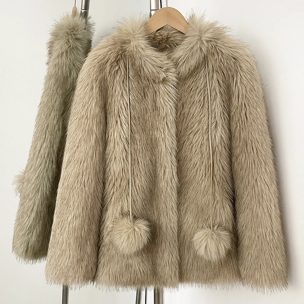 OFTBUY Women Faux Fox Fur Coat Ladies Autumn Winter Warm Short Jackets Artificial Imitation Fur Furry Outerwear Elegant Thick