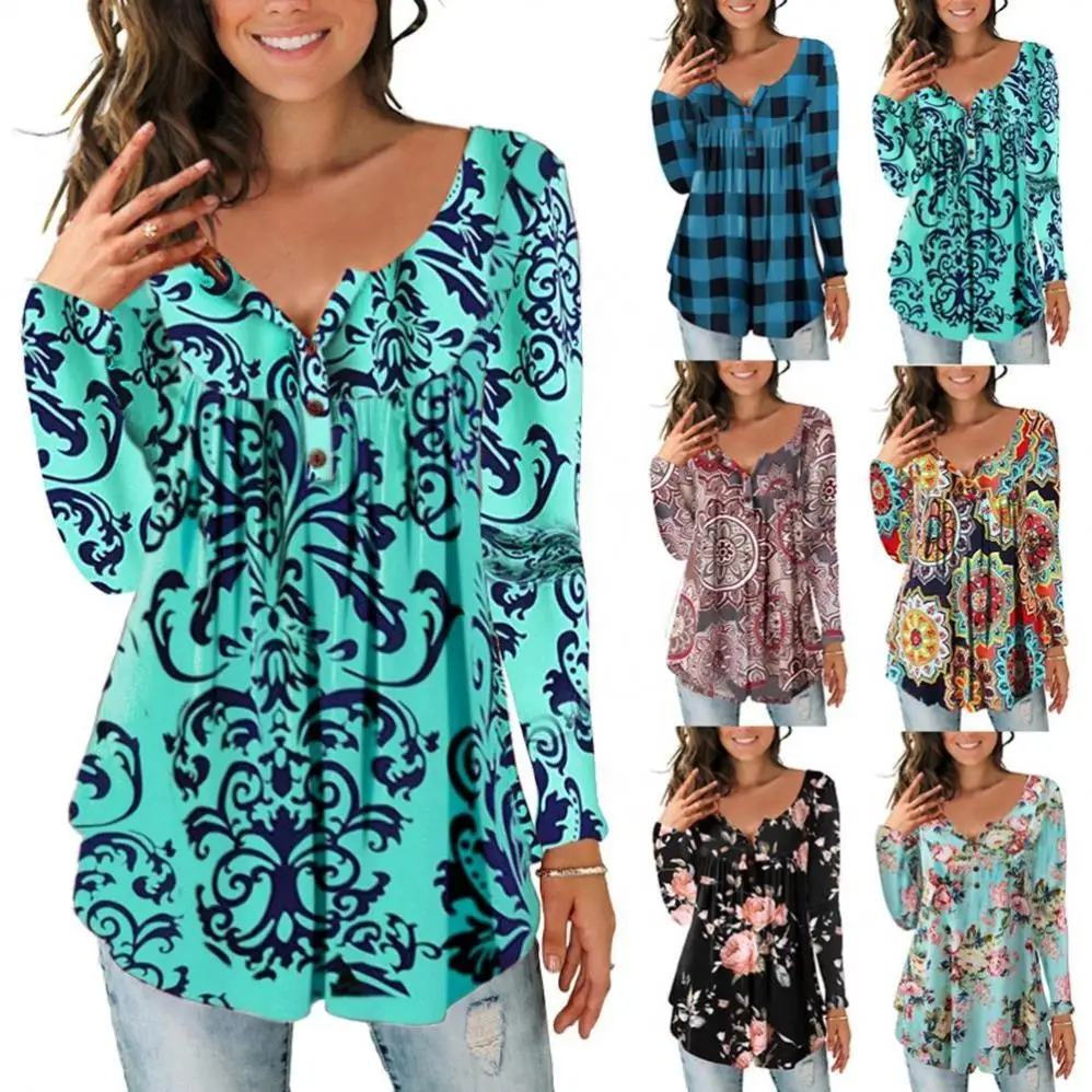 

J19 autumn casual floral button up shirts women plus sizes clothing
