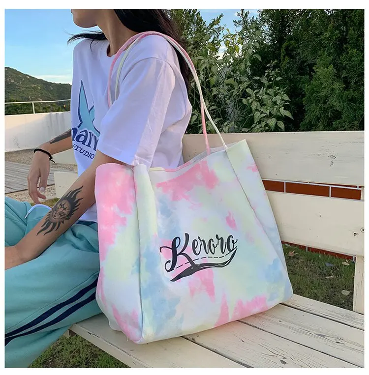 

Korean 2021 Bags Handbags Fashion Tie Dyed Big Capacity Tote Bag Canvas for Ladies