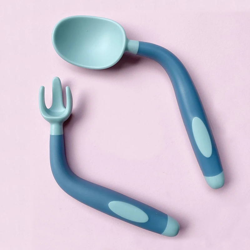 

Toddlers Feeding Baby Spoon Fork Set Easy Grip Heat-Resistant Bendable Self-Feeding Learning Baby Spoon and Fork