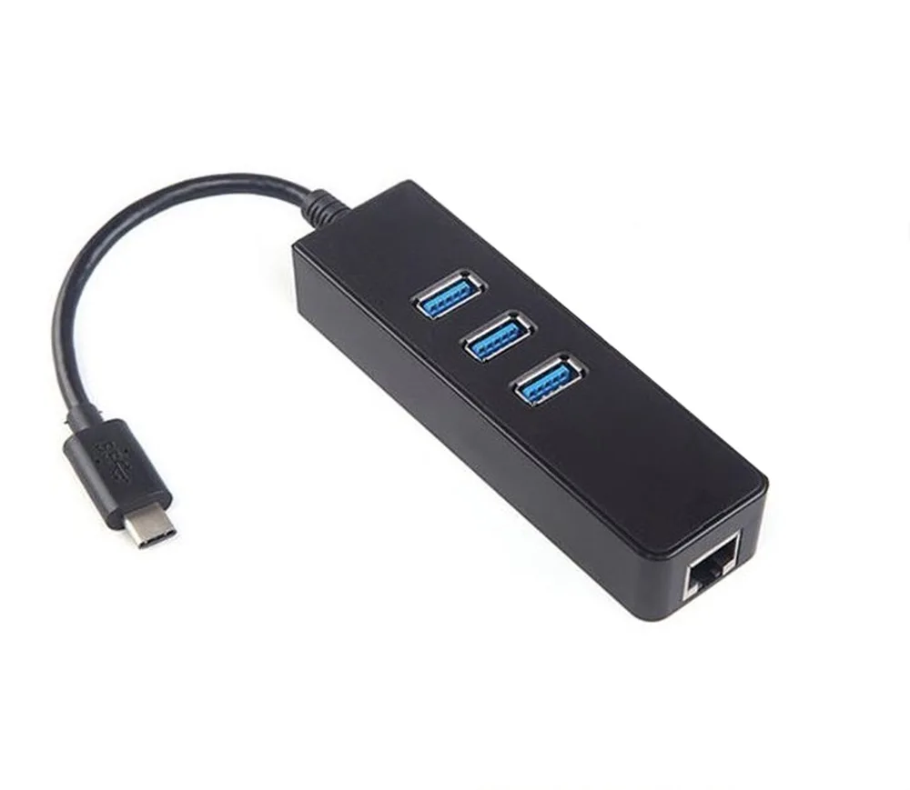 

USB-C to Ethernet Adapter with 3-Port USB 3.0 Hub for laptop/ PC computer/mobile devices, Black