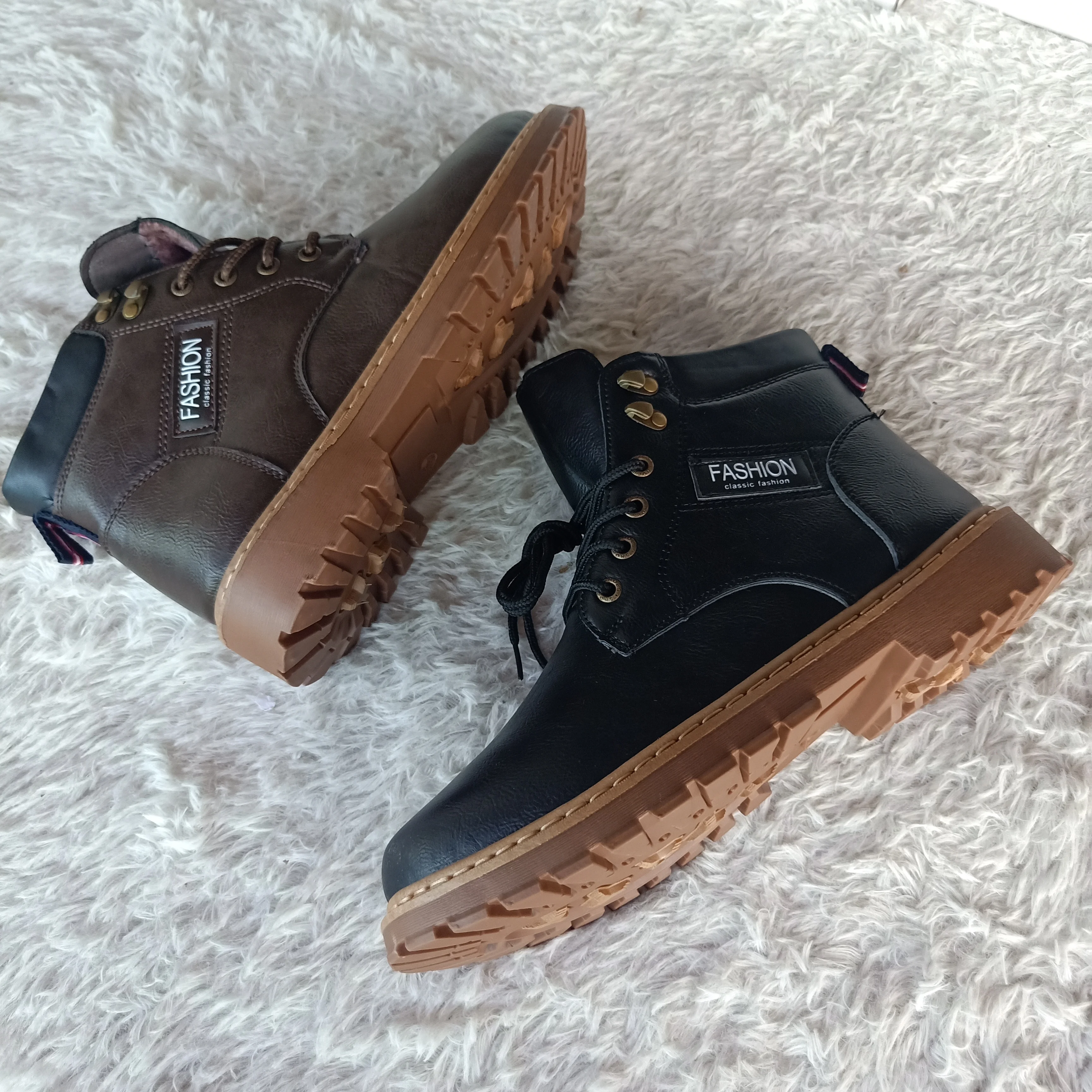 

Men's winter cold-proof boots waterproof casual walking shoes, Black and brown