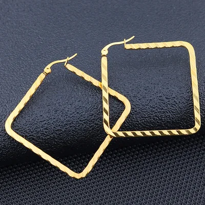 

European and American titanium steel flattened square big ear ring batch pattern road personality exaggerated ear buckle street