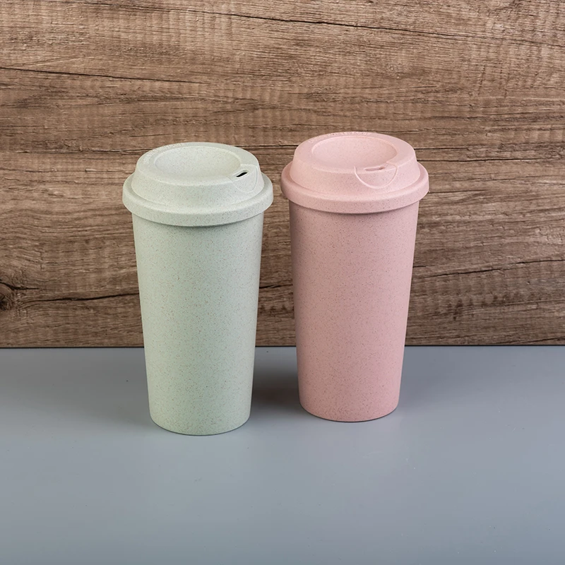 

Eco-friendly wheat straw bamboo fiber reusable tumbler travel coffee cup with lid, Custom color