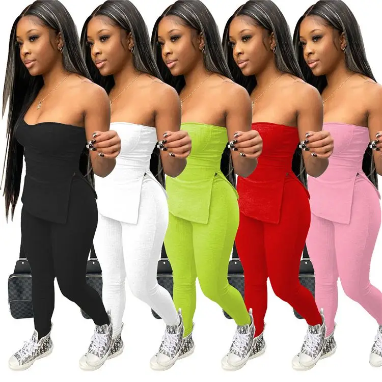

MOEN Colorful Strapless New 2pcs Set Woman Summer 2 Piece Set Women Womens Two Piece Pants Set