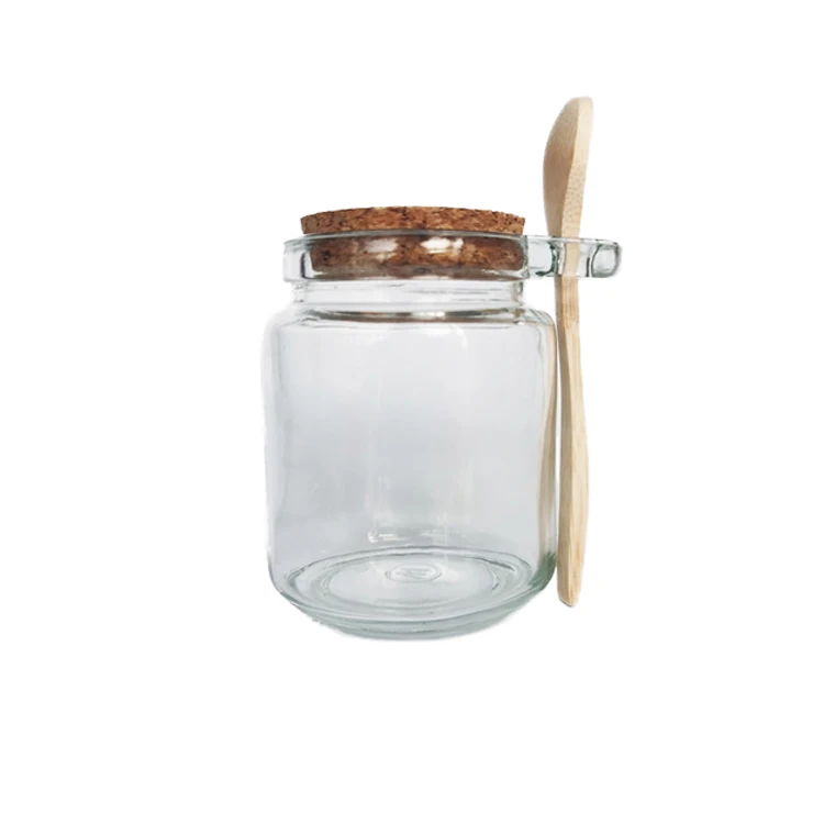 

Household kitchen supplies 250ml glass jar for spice and herbs storage with wooden cork lid and bamaboo spoon, Clear, matte nlack, painted colored