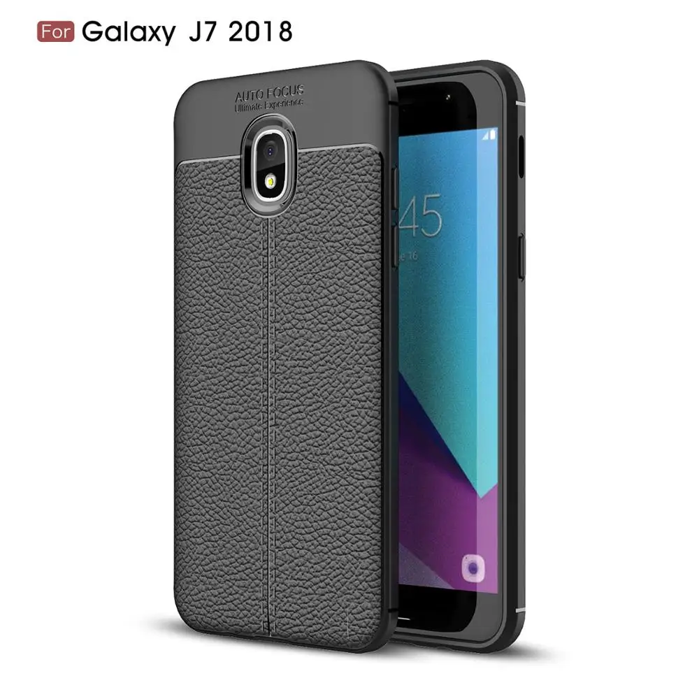 

Free Shipping Laudtec Leather Texture Silicon TPU Auto Focus Skin Back Cover Mobile Phone Case For Samsung Galaxy J7 2018, Black, blue, brown, gray