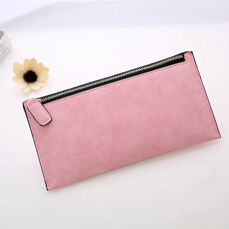 

Leather Thin Wallets Long Money Bags Women's Purse Ladies Wallet Simple Style Coin Purse Female Card Holder Solid, As photo