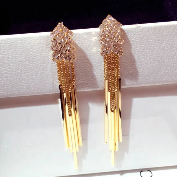 

Geometric Rhinestone Dangle Earring for Women Bijoux Fashion Jewelry Party Tassel Long Earrings Accessories Gift, Picture shows