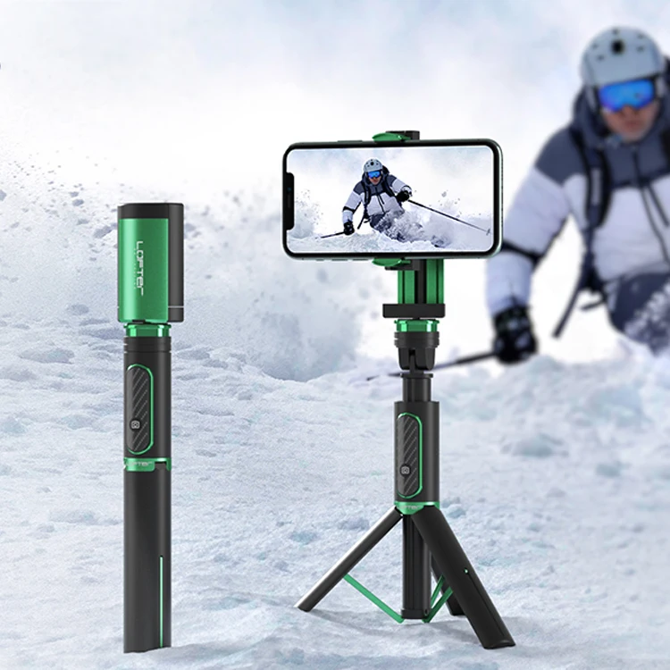 

Mobile Phone Video Tripod Light Support On Cell Selfie Stick for Smartphone Selfi with Stabilizer Stabilizer, Black with green