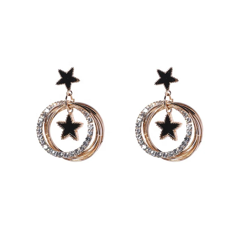 

Multi-layered Round Diamond Earrings Star Four Leaf Clover Women's Earrings, Picture