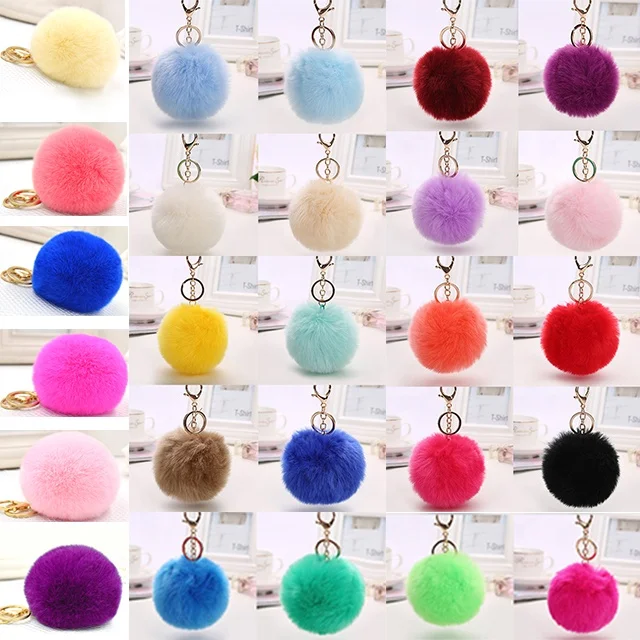 

Wholesale Multicolor Cute Puff Key Ring Key Chain Pompom Key Chains Plush Detachable Custom Fluffy Pom Poms Keychain