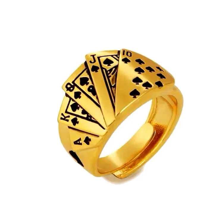 

Epoxy Playing Card Ring Gold Playing Card Ring Exquisite Jewelry Alloy Gold Men's Jewelry