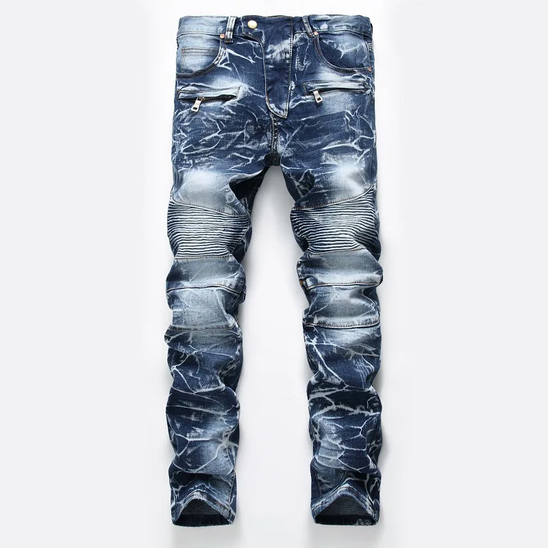 

In Stock Personality Biker Mezclilla Stacked Baggy Demin Trousers Vintage Pantalon Straight Jeans Men, Picture color