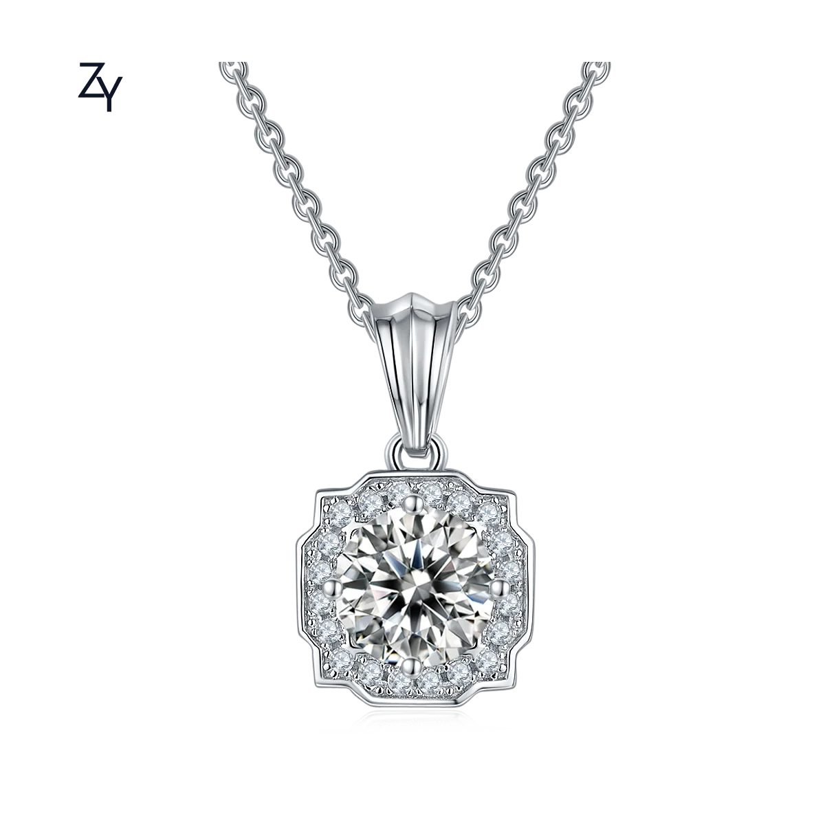 

ZHUANGYEE Hot Fashion HW Luxury loose diamond Round Cut 1 ct moissanite 925 Sterling Silver Pendant Necklace for women Jewelry