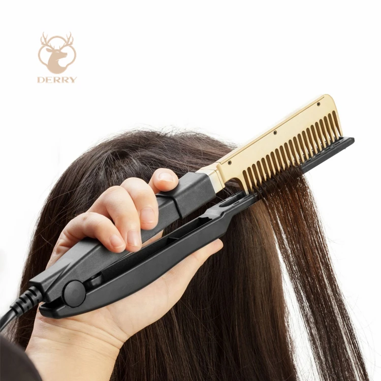 

Deery Wet And Dry Use Hair Curling Iron Straightener Comb Electric Environmentally Friendly Titanium Alloy Hair Curler Hot Comb