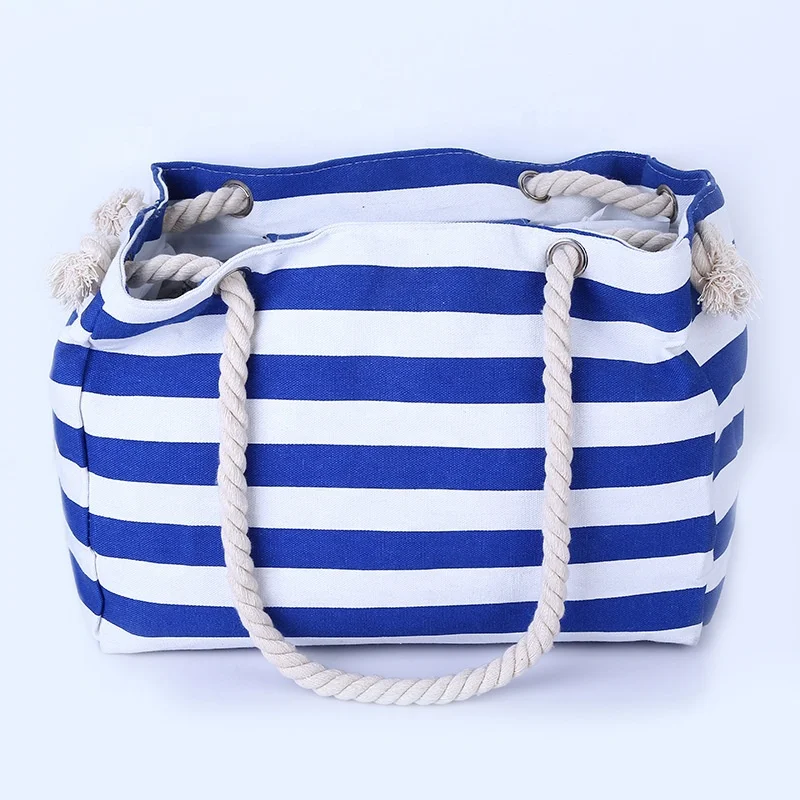 

2020 Custom Print Fashion Cotton Stripe Beach Beach Bag for Women, Multi
