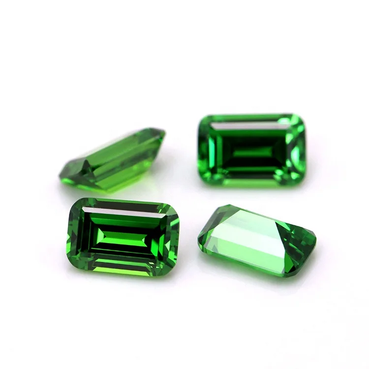 

loose synthetic cz gemstone artificial zircon stone octagon shape emerald cut green cubic zirconia