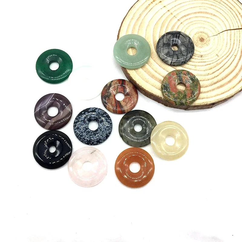 

Nature Stone Bead Pendant Donut Charm Round Circle for DIY Jewelry Making Supplies Lava Jaspers Jade Tiger Eye Necklace Pendants
