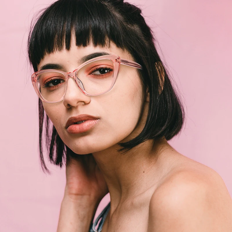 

2021 Vintage Cat-Eye Frame Modern Style TR90 Anti-Blue Light Lens with Spring Pin Transparent Colors Optical Glasses, Any color available