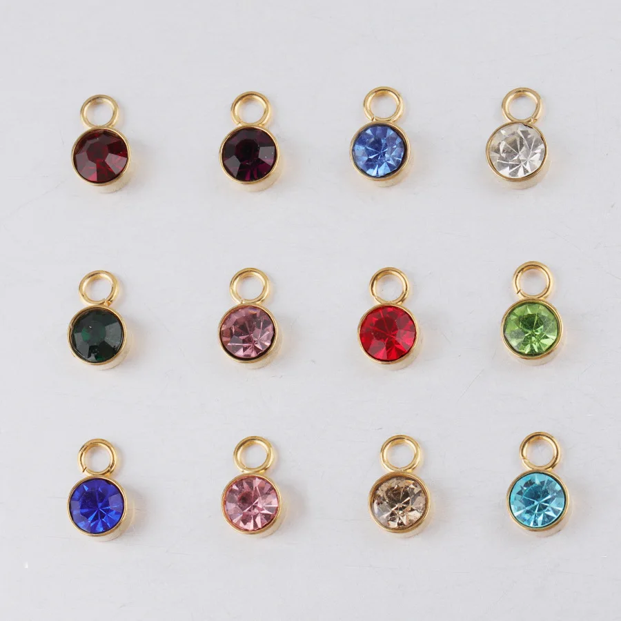 

Wholesale 6mm Gold DIY Jewelry Making Accessories Stainless Steel 12 Month Birthstone Charms For Bracelet Jewelry Making