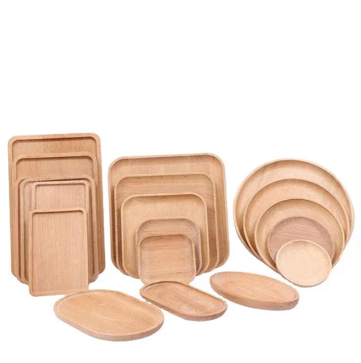 

Eco-friendly Wood Tray Reusable Cutlery Round Wooden Plates, Customized