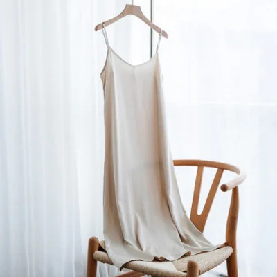 

Fashion High Quality Women's Dress Summer Spaghetti Satin Long Woman Dress Very Soft Smooth Plus Size S-4XL