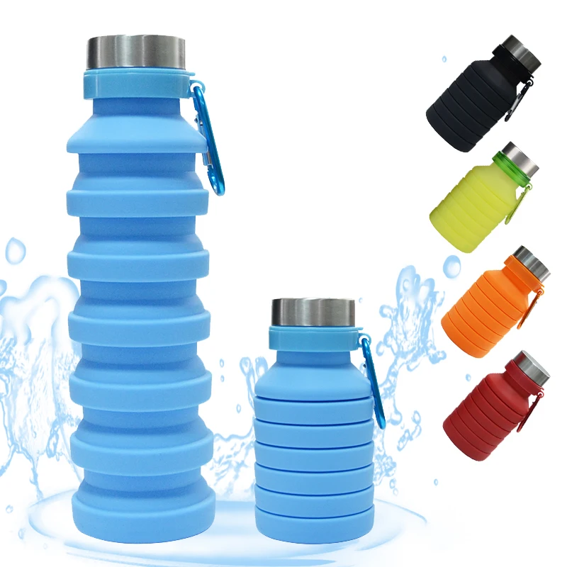 

Factory Direct Customized 100% Food Grade BPA Free Collapsible Resuable Silicone Water Bottle For Sports, Orange, green, black, blue, red or customized