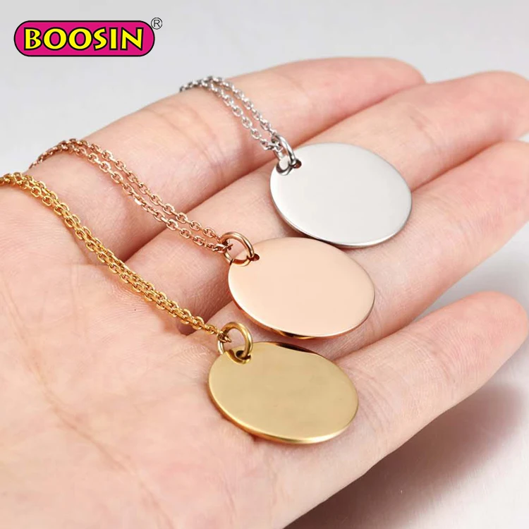 

Custom Logo Disc Round 18K Gold Engraved Metal Coin Blank Pendant Necklace