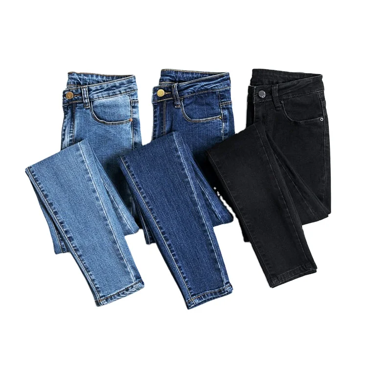 

Trendy Casual Street Style Denim Fabrics Blue Black Gray High Waist Denim Plus Size Jeans Pants For Women