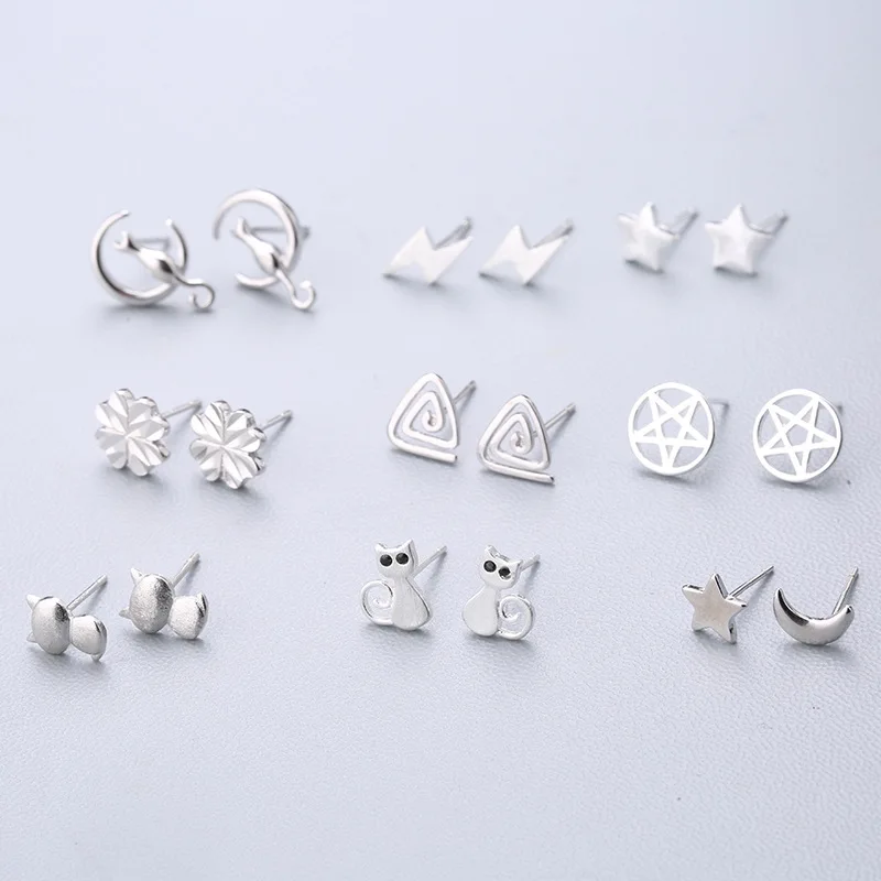 

925 Sterling Silver Ear Pin One Eeek Earring Halloween Ghost Screw Airplane Horse Cloud Sheep Wings Lightning Moon Stud Earrings