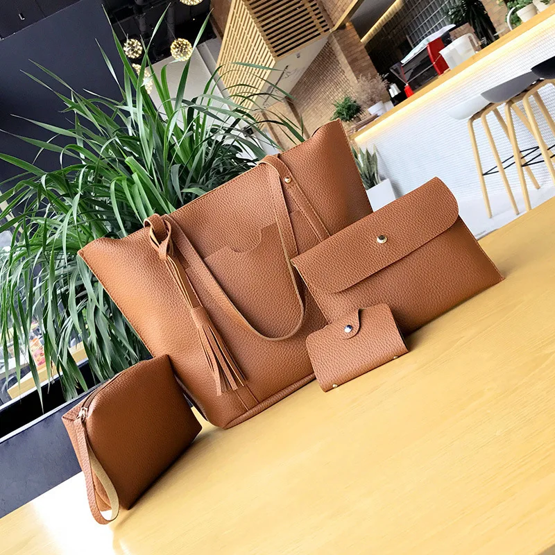

Luxury Custom Leather Handbag Set Shoulder Women Handbag 2021 Fashion Three-piece Son-mother Luxury Oversized Women Tote Bag, Customized color
