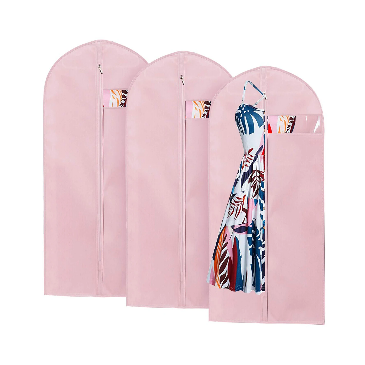 

High Quality Pink Long Garment Bag Waterproof PEVA Anti-dust Cloths Cover Dustproof Dress Suit Bag