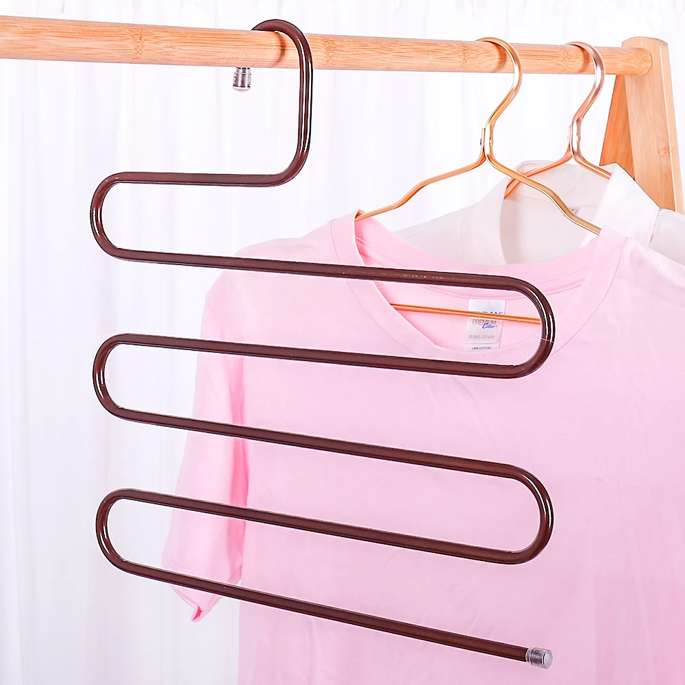 

Cheap Save Space Trousers Rack 5 Layers Pants Hanger S Type Metal Pant Hanger, White , black , pink , blue , brown