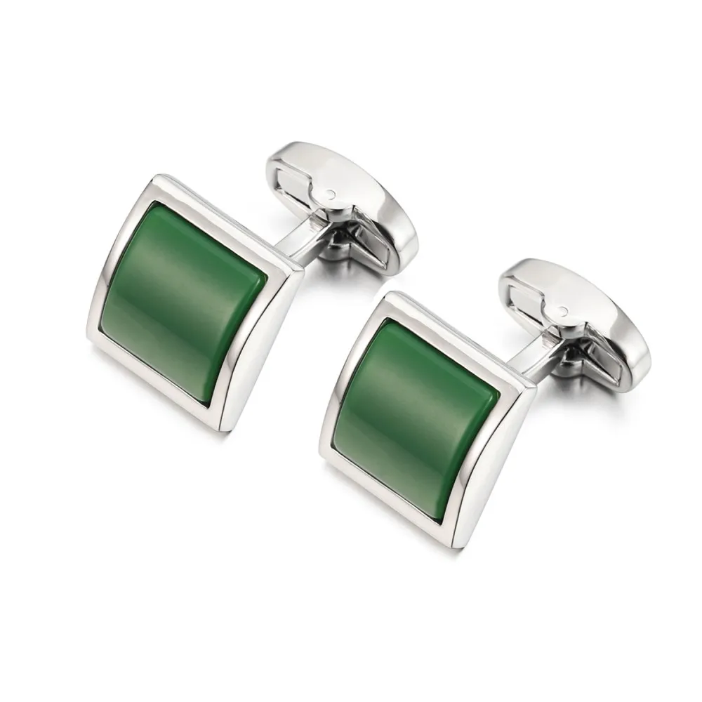 

Ready To Ship High Quality Green Glass Stone Mens Jewelry Square Shaped French Vintage Cufflinks Jewelry, Silver/gold/rose gold/black