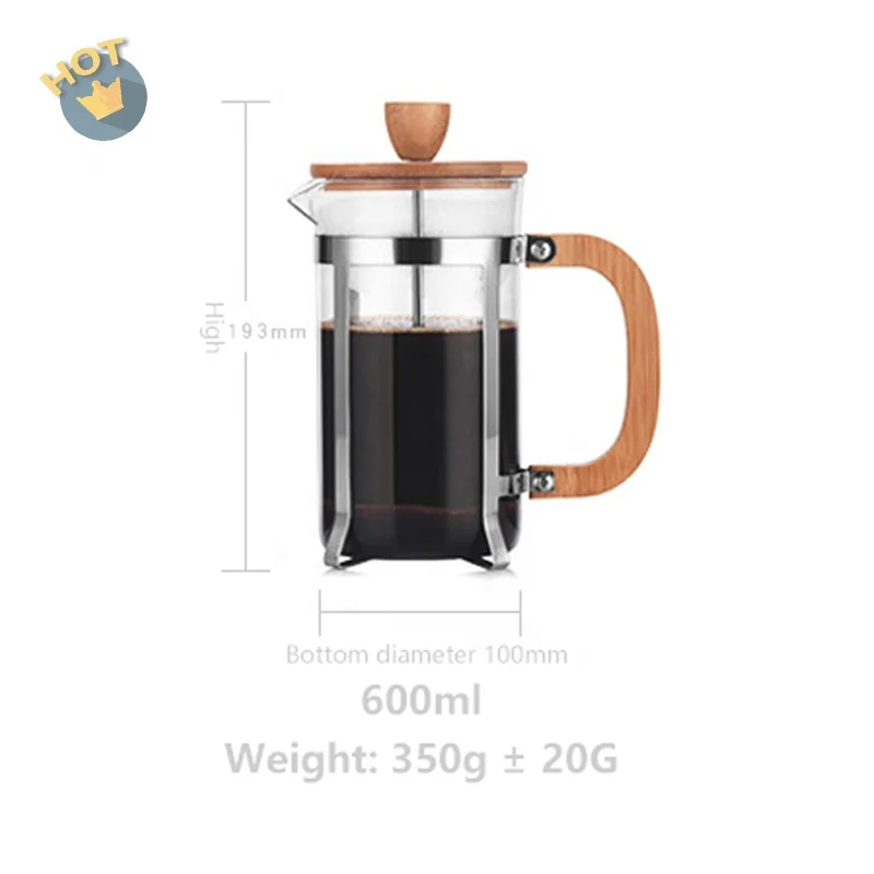 

Cheap Price Portable 600ml Coffee French Press Mini Coffee Maker Cheap Borosilicate Glass Pot