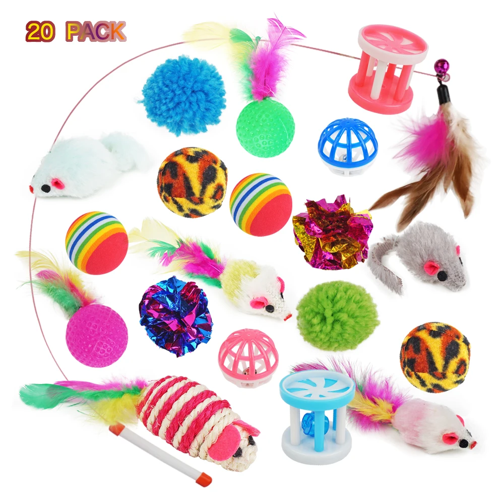 

20Pcs Cat Toys Assorted, Cat Tunnel Catnip Fish Feather Teaser Wand Fish Fluffy Mouse Mice Balls and Bells Toy, Picture