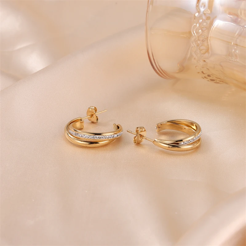 

2023 New Gold Stainless Steel 18k Hoop Earring Stainless Steel Earrings For Women Twist Stud Earrings
