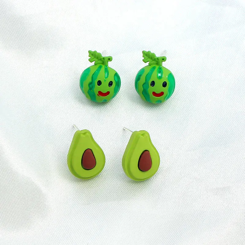

Korea Summer Sweet Party Jewelry Watermelon Pineapple Strawberry Earrings Small Acrylic Fruit Stud Earrings For Girls, 6 color