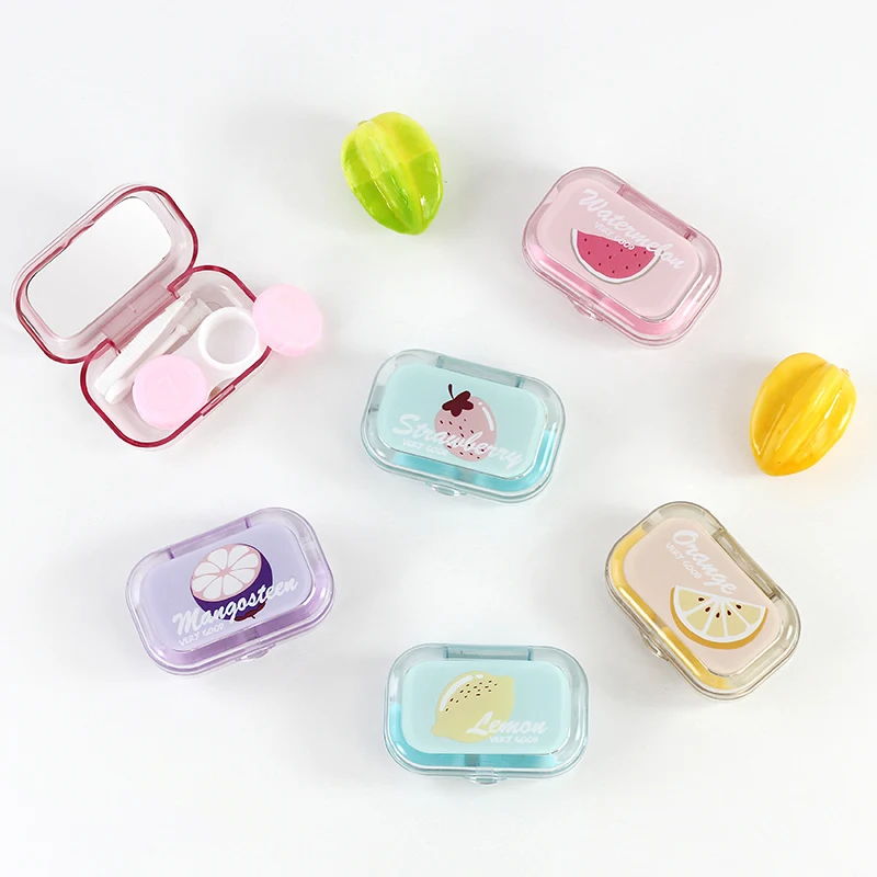 

Wholesale Plastic Contact Lens Case Fruit Pattern Contact Lenses Case With Mirror, Mixed color